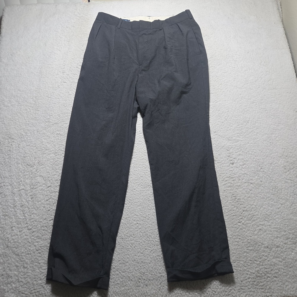 Vtg 90s Polo Ralph Lauren Pure Wool Mens 34x29 Pleated Black Trousers Pants - Picture 1 of 8